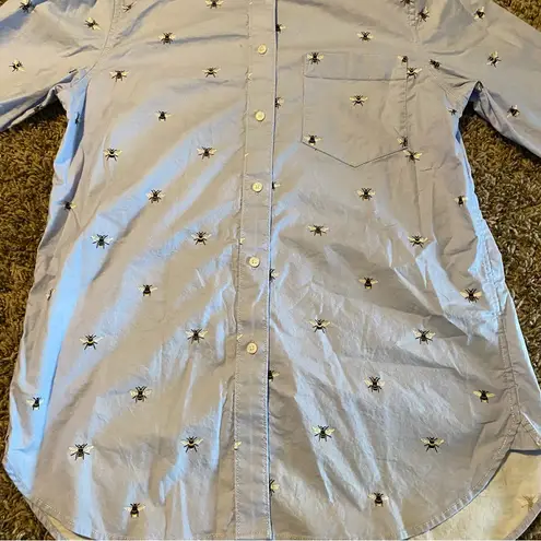 Lands End Women’s Oxford Shirt Bee Pattern Blue XS