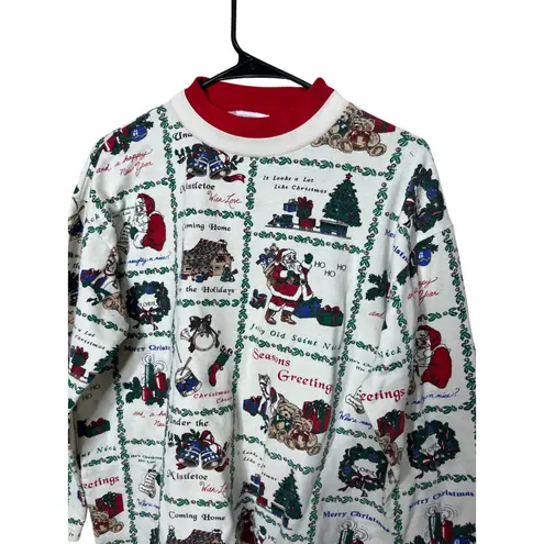 Vintage Nutcracker Christmas All Over Print Long Sleeve Top Holiday White Size L
