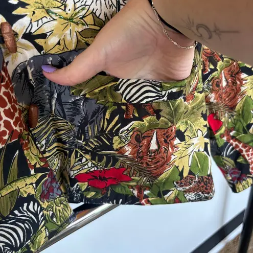 Vtg Animal Safari Colorful Maximalist Jacket Boxy Cotton Blazer Jungle Medium Green