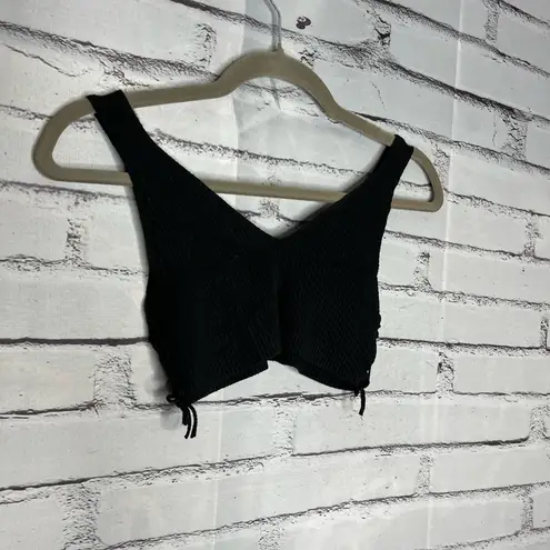 Debut Black Fitted Crop Tank Top Ribbed SZ Small Casual Summer Straps Bralette