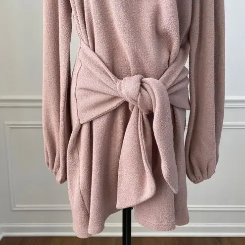 Saints + Secrets Beige Knit Front Knot Dress Balloon Sleeves L