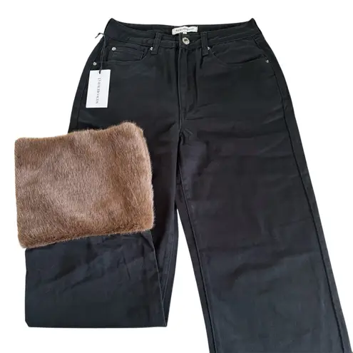 We Wore What Revolve Retro Mobwife Faux Fur Straight Leg Black Jeans Size 25 NWT