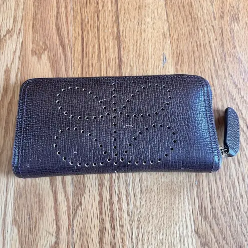 Orla Kiely Punched Stem Brown Leather‎ wallet