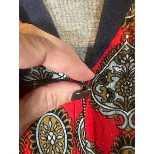 Tigerlily Red Floral Paisley Long Sleeve Full Zip Lightweight Jacket Women Sz 6