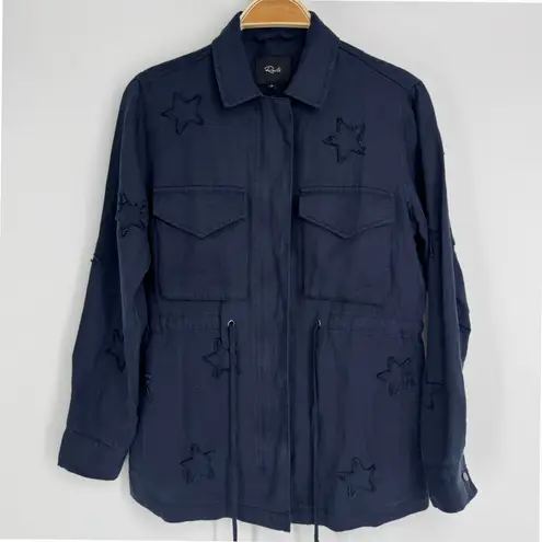 Rails Lancaster Indigo Stars Utility Jacket XS Navy Tencel Linen Drawstring Boho