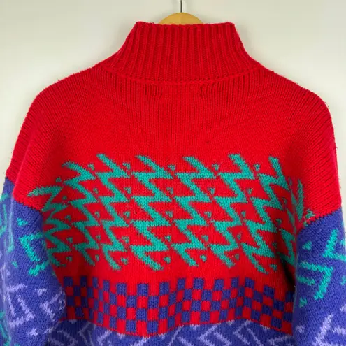 Top Notch Knits Womens VTG Artsy Retro Pullover Sweater Sz M Hand Knit 90s Fall Red Size M