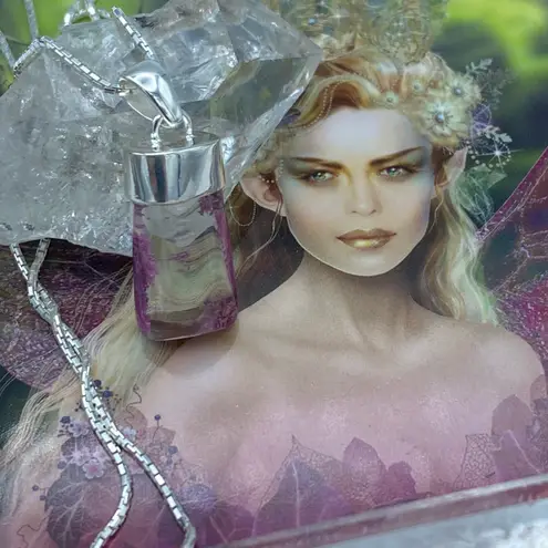 Garden Quartz Purple Lodolite Pendant 18" Diamond Cut Box Chain Pink