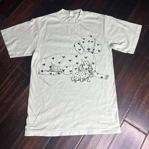 Los Angeles Apparel Crewneck T-shirt 100% cotton, BoHo, casual light, green color, dog, and pup