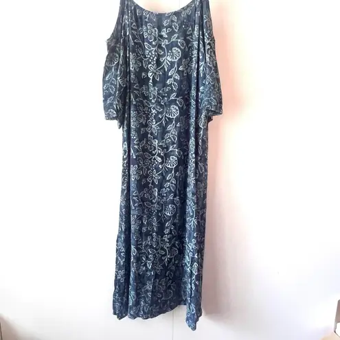 Soft Surroundings Navy Floral Print Cold Shoulder Maxi Dress