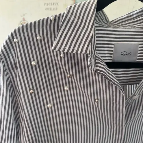 Rails Taylor Florence Striped Cotton Blend Shirt Studded Pearl Embellishment XS
