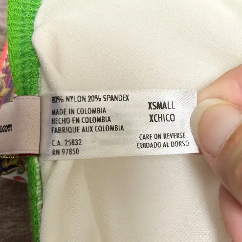 Luli Fama Pink Green Rhinestones Bandeau Bow Tassels Halter Bikini Top NWT