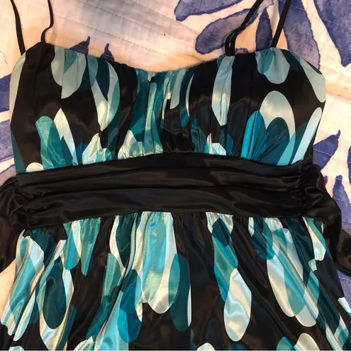 Le chateau Teal black Spaghetti Strap satin dress with crinoline