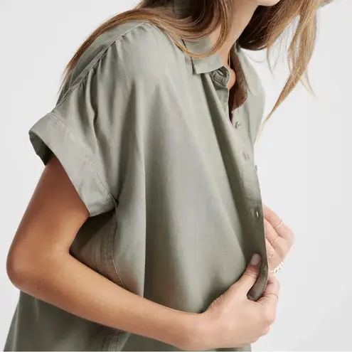 Quince Vintage Wash Tencel Camp Shirt Olive Green Size S