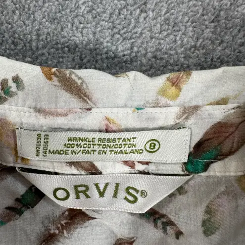 Orvis Feather Print Button Down Shirt Women's 8 Cotton Wrinkle Resistant