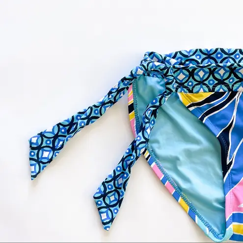 Anne cole Abstract Geometric Side Tie Bikini Bottoms Small NWT Blue Pink Yellow