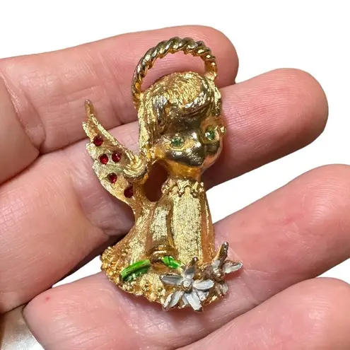 Vintage Lot Christmas Pins MYLU Cherub, Avon Christmas Basket, Stick Pin Plus