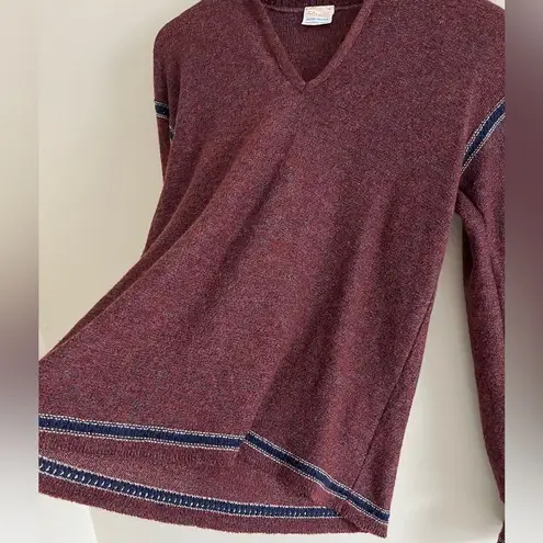 Vintage 70s Miss Pernilla Balloon Sleeve Knit Top Burgundy Boho Pullover Sweater Blue