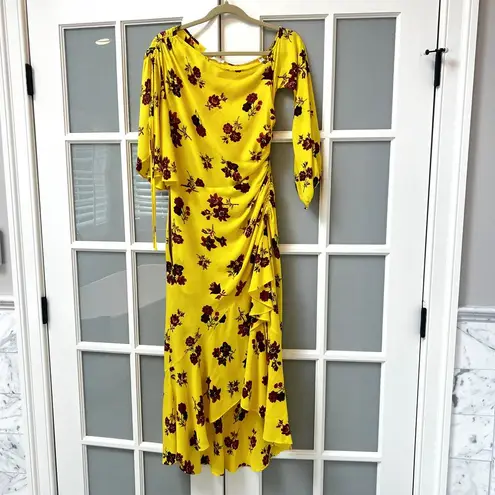 ALC Frank A.L.C. Florence Floral One Shoulder Blouson Ruched Silk Dress Size 4