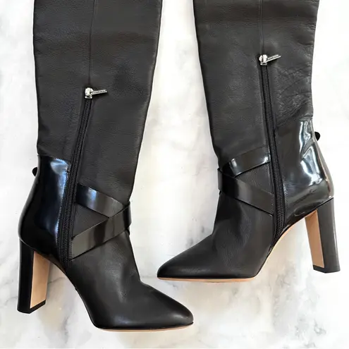 Jimmy Choo NEW Doma OTK Over the Knee Leather Biker Moto Heeled Boots Black 35
