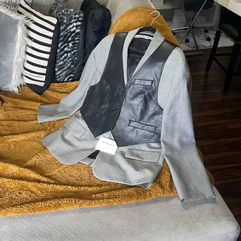 Alexander Wang Mohair Blazer With Leather Vest In Grey