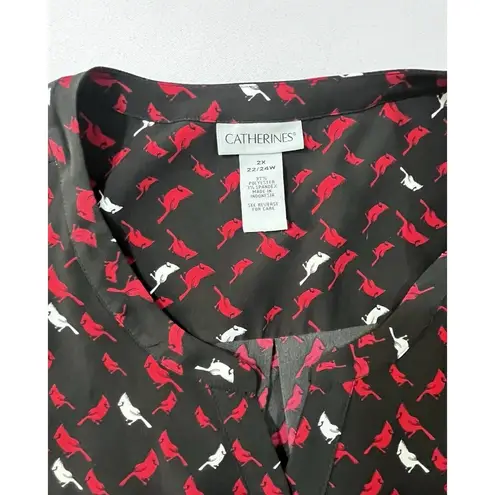 Catherine’s Long Sleeve Black Red Cardinal Blouse Pullover Loose Plus Size 2X