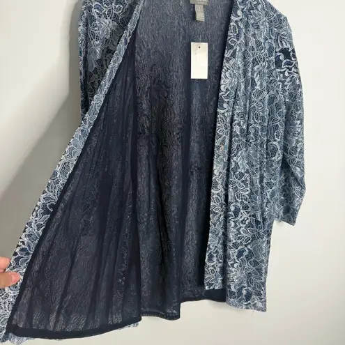 NWT  Travelers Ellie Lace Open Front Jacket In Blue Size Medium Chico's 1