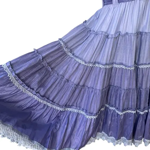 Solitaire Crochet Top Smocked Ombré Tiered Ruffle Dress Boho Chic, Sz M