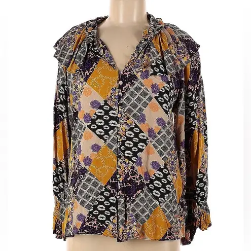 Hofmann Copenhagen May Blouse Patchwork Ruffles Abstract Pattern Geometric sz M