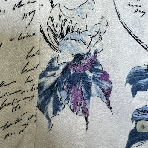 Emma James Off-White Floral Collared Button Front 3/4 Sleeve Linen Blazer Jacket