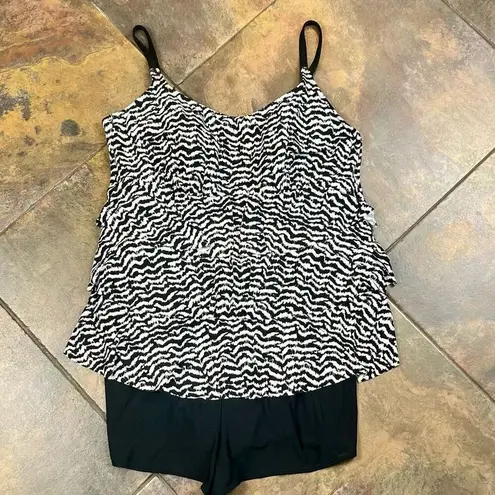 Great Lengths Zebra Tiered Ruffle Swimsuit 20 Black Size undefined