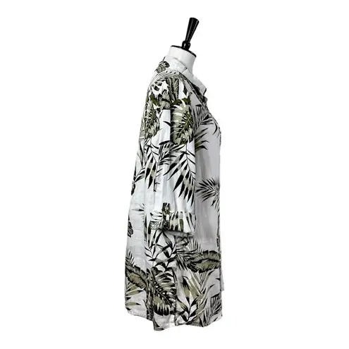 Tahari Button Down Tunic Top Shirt Linen Tropical Leaf Print Women’s Size Large