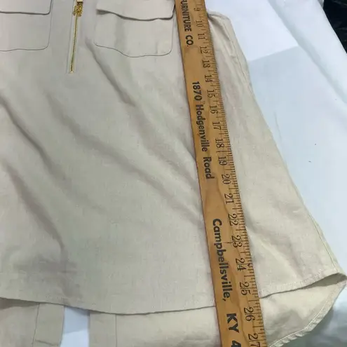 Ellen Tracy LINEN BLEND HI/LO TOP W/TASSEL ZIPPER TANK S OATMEAL COLOR PREOWNED