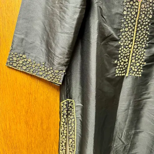 Gretchen Scott NEW Simply Chic Hand Beaded Kurta 3/4 Sleeve Midi Dress Black XS