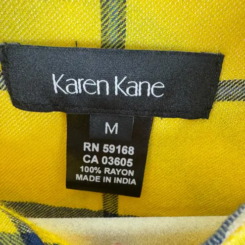 Karen Kane Yellow Blue Plaid Flannel Shirt Medium