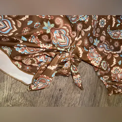 Brown and blue paisley print summer swimsuit MINI DRESS