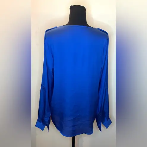 Outback Red -Royal Blue Pocket Front Satin Long Sleeve Blouse Size M
