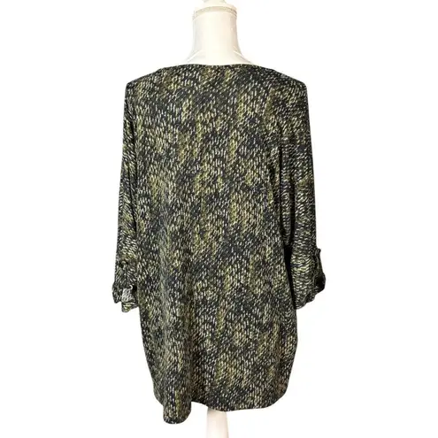 Clara Sun Woo Tunic Size Large 3/4 Sleeves Green Abstract Artsy Business Casual