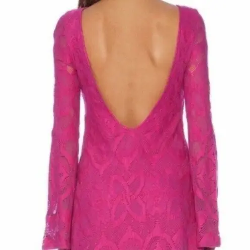 Nightcap 4 Dress Women Large Pink Lace Open Back Bell Sleeve Boho Boatneck New