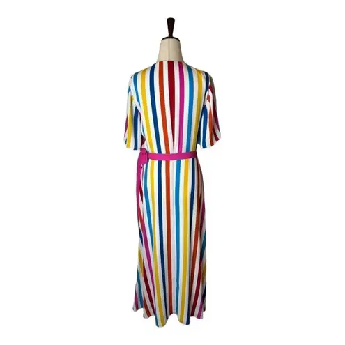 Color Me Courtney Dress Women Medium White Multicolor Stripe Taira Wrap Maxi