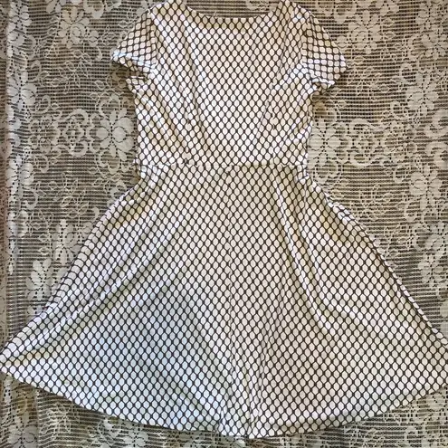 Perceptions NY Brown White A-Line Midi Dress XL cap sleeves round neck