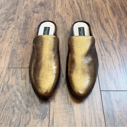 Donna Karan • NEW Mott Mule leather backless loafer Bronze gold metallic slide