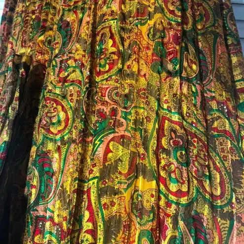Vintage 80s Lillie Rubin Silk Paisley Halter Maxi Dress XS Yellow