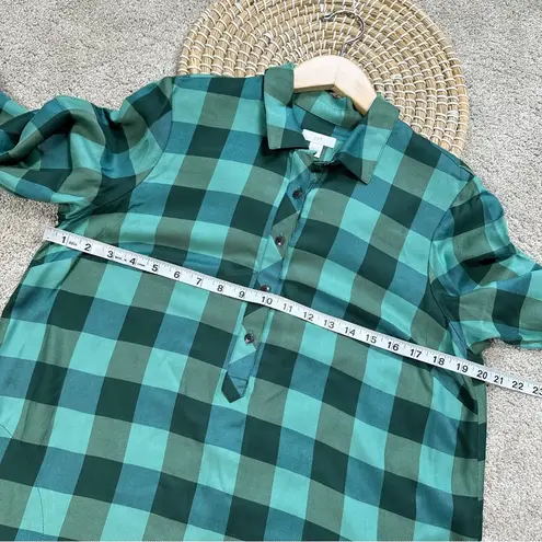 J. Jill Green Buffalo Check Plaid Shirt Dress Longsleeve Pockets Scots Pine XS
