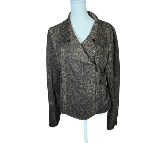 MARRAKECH Marni Leopard Moto Jacket Faux Suede Leather Brown Sz M Anthropologie Size M