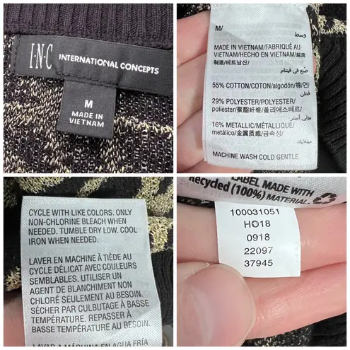 Inc international INC Metallic Black Gold Metallic Knit Sweater Pullover Relaxed Fit Medium
