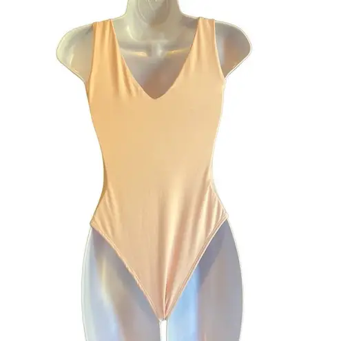 Showpo Baby Pink Deep V Snap Closure Cheeky Bodysuit Sz 2 Balletcore Lagenlook Pink