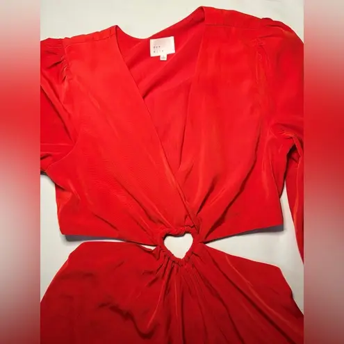 Dee Elly  Womens V-Neck Long Sleeve Heart Cut Out Red Mini Dress Size Small