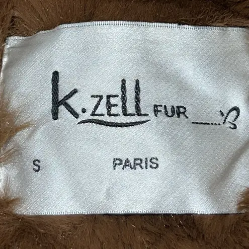 K Zell Paris Coat Womens Small Brown Faux Fur Plush Lined Pockets Notch Lapel