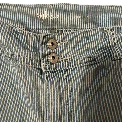 Style & Co. Blue and White Striped Denim Bermuda Shorts Classic Comfort Size 12