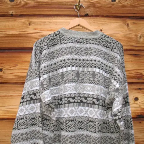 NWT Vintage 90s Fair Isle Grandpa Sweater Gray Size M